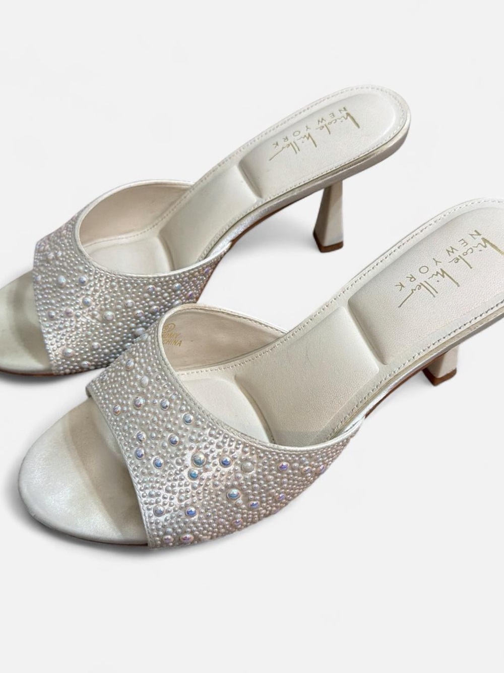 Nicole Miller New York Pearl & Rhinestone Ivory Slide Heels